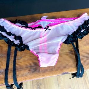 Victoria’s Secret ruffle garter w built in sheer thong panty. Size M